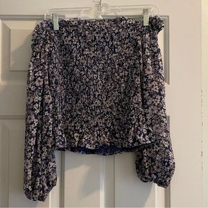 1state floral smocked blouse square neck